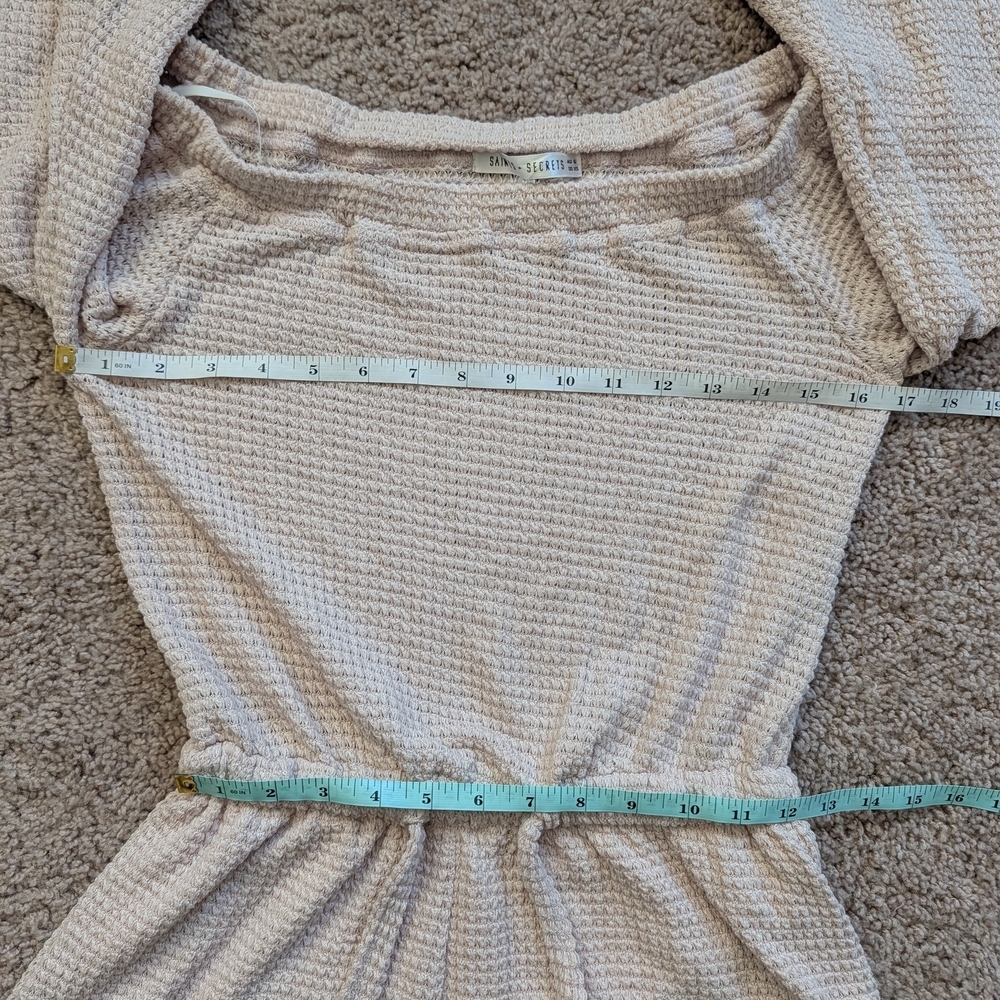 Saints+Secrets Beige Waffle Knit Bell Sleeve Tie Waist Romper Size XS - Picture 7 of 9